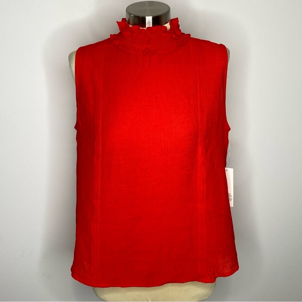 MINE Red Ruffle High Neck Sleeveless Blouse